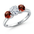 thumbnail image 1 of Gem Stone King 925 Sterling Silver White Moissanite and Red Garnet Engagement Ring for Women | 1.90 Cttw | Round 6MM | Gemstone Birthstone | Size 9, 1 of 7