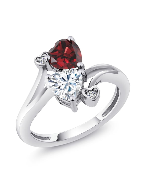 925 Sterling Silver Red Garnet Ring for Women (1.83 Cttw, Heart Shape 6MM, Gemstone January Birthstone, Size 9)