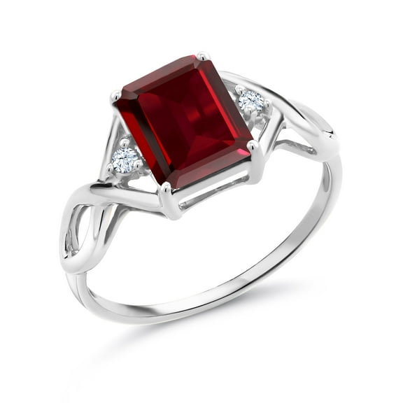 Gem Stone King 2.67 Cttw Red Garnet 3-Stone Ring for Women | 925 Sterling Silver | Emerald Cut 9X7MM | Gemstone Birthstone | Wedding Engagement Anniversary Promise Ring for Women| Size 8