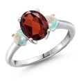 thumbnail image 1 of Gem Stone King 925 Sterling Silver Red Garnet and Simulated White Opal Engagement Ring for Women | 2.63 Cttw | Oval 9X7MM | Gemstone January Birthstone | Size 7, 1 of 6