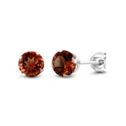 Gem Stone King 925 Sterling Silver Red Garnet Stud Earrings for Women | 2.00 Cttw | Gemstone Birthstone Jewelry Gift | Round 6MM