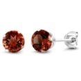 thumbnail image 1 of Gem Stone King 2.00 Cttw Red Garnet Stud Earrings for Women Men | 925 Sterling Silver | Gemstone Birthstone | Round 6MM, 1 of 5
