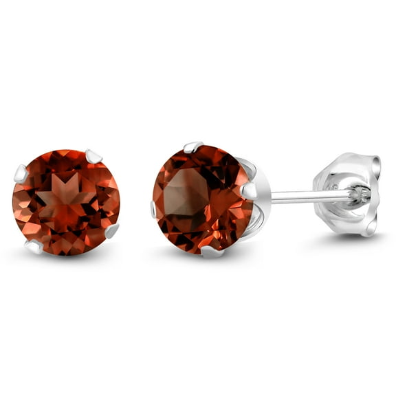 Gem Stone King 925 Sterling Silver Red Garnet Stud Earrings for Women Men | 2.00 Cttw | Gemstone Birthstone Jewelry Gift | Round 6MM