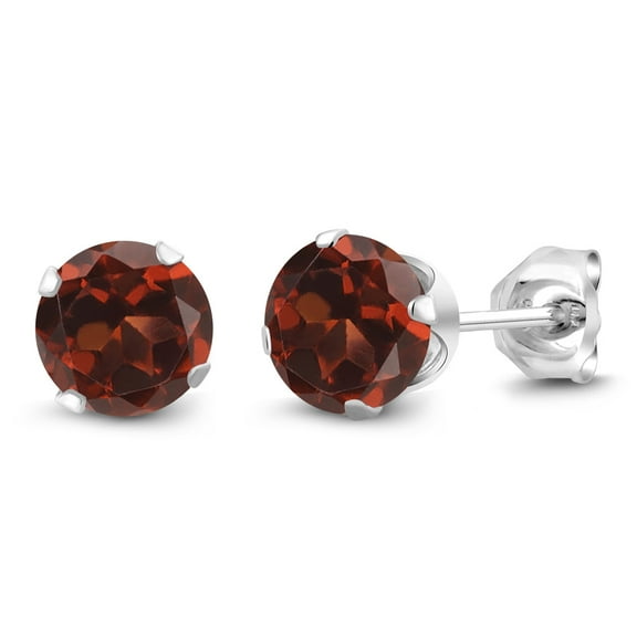 Gem Stone King 925 Sterling Silver Red Garnet Stud Earrings for Women Men (2.00 Cttw, Gemstone January Birthstone, Round 6MM)