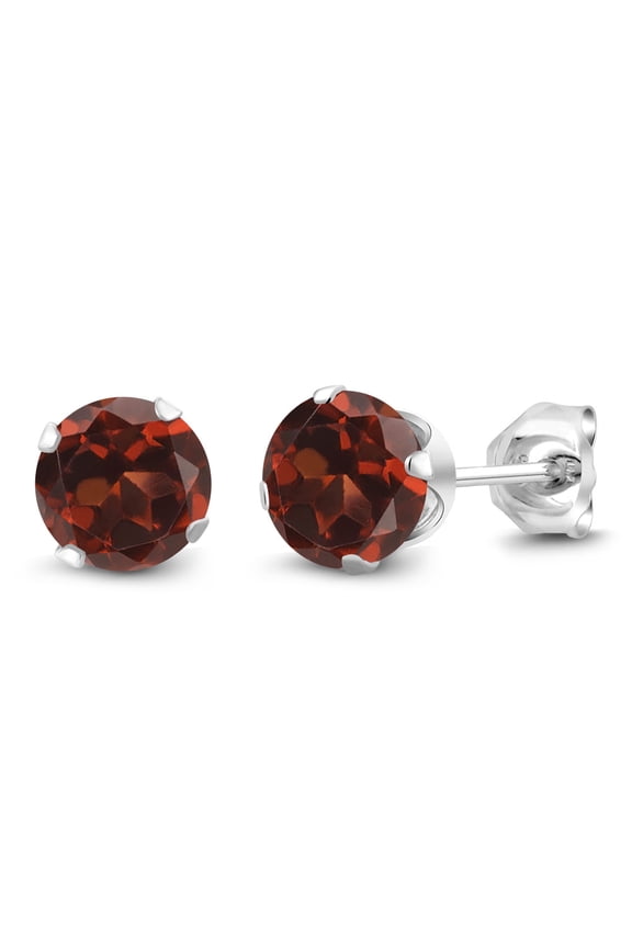 925 Sterling Silver Red Garnet Stud Earrings for Women Men (2.00 Cttw, Gemstone January Birthstone, Round 6MM)