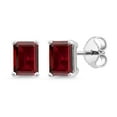 thumbnail image 1 of Gem Stone King 925 Sterling Silver Red Garnet Stud Earrings for Women Men (3.60 Cttw, Gemstone Birthstone, Emerald Cut 7X5MM), 1 of 5
