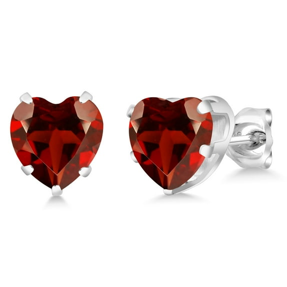 Gem Stone King 925 Sterling Silver Red Garnet Stud Earrings for Women Men (4.00 Cttw, Gemstone Birthstone, Heart Shape 8MM)