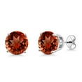 thumbnail image 1 of Gem Stone King 925 Sterling Silver Red Garnet Stud Earrings for Women Men (7.20 Cttw, Gemstone Birthstone, Round 10MM), 1 of 5