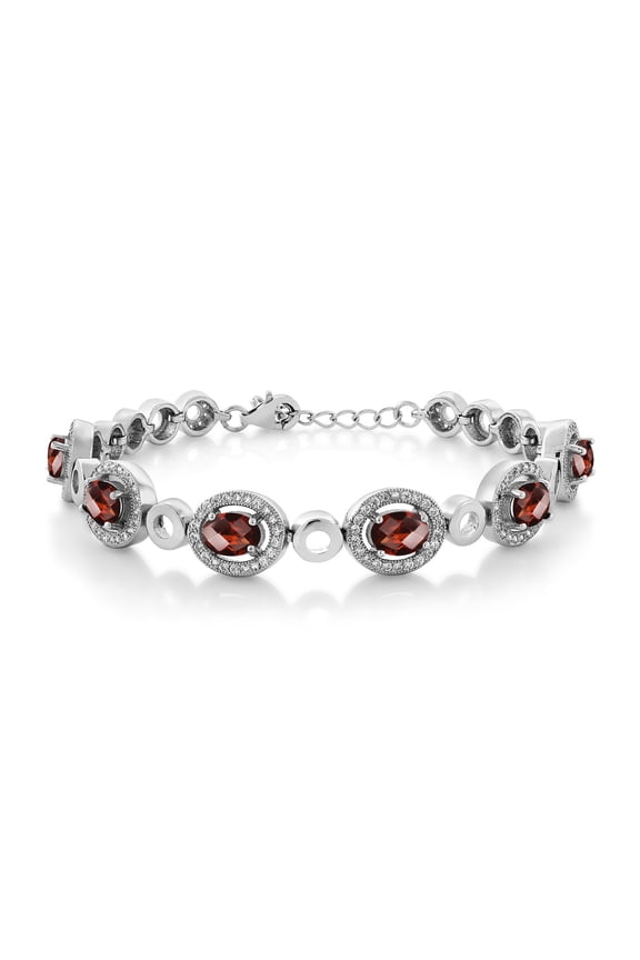 925 Sterling Silver Red Garnet Tennis Bracelet for Women (6.72 Cttw, Oval Checkerboard 7X5MM, 7 inch with 1 inch Extender)