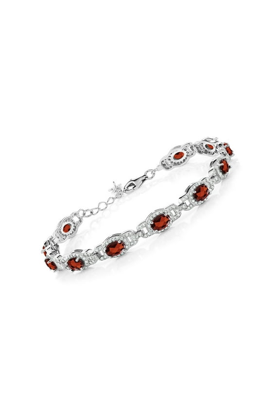 925 Sterling Silver Red Garnet Tennis Bracelet for Women (9.87 Cttw, Gemstone Birthstone, 7 inch With 1 inch Extender)