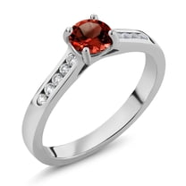 Gem Stone King 925 Sterling Silver Red Garnet and White Created Sapphire Engagement Ring for Women | 0.65 Cttw | Round 5MM | Gemstone January Birthstone | Size 6