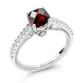 thumbnail image 1 of Gem Stone King 925 Sterling Silver Red Garnet and White Created Sapphire Engagement Ring for Women (1.22 Cttw, Cushion Checkerboard 6MM, Gemstone January Birthstone, Available in Size 5, 6, 7, 8, 9), 1 of 5