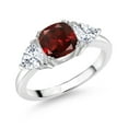 thumbnail image 1 of Gem Stone King 925 Sterling Silver Red Garnet and White Moissanite 3 Stone Engagement Ring for Women (2.79 Cttw, Gemstone January Birthstone, Available in Size 5, 6, 7, 8, 9), 1 of 3