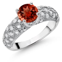 Gem Stone King 925 Sterling Silver Red Garnet and White Moissanite Engagement Ring for Women (1.84 Cttw, Round 7MM, Gemstone January Birthstone, Size 6)