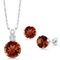 thumbnail image 1 of Gem Stone King 925 Sterling Silver Red Garnet and White Moissanite Pendant and Earrings Jewelry Set for Women (6.36 Cttw, Round 10MM, Gemstone January Birthstone, with 18 inch Silver Chain), 1 of 3