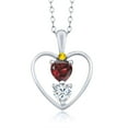 thumbnail image 1 of Gem Stone King 925 Sterling Silver Red Garnet White Moissanite and Yellow Sapphire Pendant Necklace for Women (0.84 Cttw, Gemstone January Birthstone, Heart 5MM and 4MM, with 18 inch Silver Chain), 1 of 3