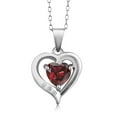 thumbnail image 1 of Gem Stone King 1.04 Cttw Red Garnet and White Topaz Heart Pendant Necklace for Women | 925 Sterling Silver | 6MM Heart Shape | January Birthstone | Gemstone Birthstone | With 18 inch Chain, 1 of 5
