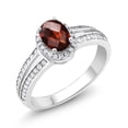thumbnail image 1 of Gem Stone King 925 Sterling Silver Red Garnet Women Engagement Ring (1.60 Ct 7x5mm Oval Checkerboard) | Size 9, 1 of 5