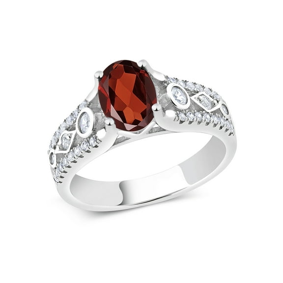 Gem Stone King 925 Sterling Silver Red Garnet Engagement Ring for Women (1.76 Cttw, Gemstone Birthstone, Available in Size 5, 6, 7, 8, 9)