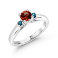 thumbnail image 1 of Gem Stone King 925 Sterling Silver Red Garnet and Blue Diamond 3-Stone Engagement Ring for Women (1.13 Cttw, Gemstone January Birthstone, Size 9), 1 of 4