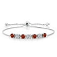 thumbnail image 1 of Gem Stone King 925 Sterling Silver Red Garnet and Lab Grown Diamond Bracelet for Women | 3.20 Cttw | Gemstone January Birthstone | Round 4.5MM, 1 of 3