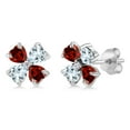 thumbnail image 1 of Gem Stone King 925 Sterling Silver Red Garnet and Sky Blue Aquamarine Earrings for Women | 2.35 Cttw | Gemstone January Birthstone | Heart Shape 4MM, 1 of 3