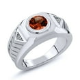 thumbnail image 1 of Gem Stone King 925 Sterling Silver Red Garnet and White Diamond Men's Ring (1.63 Ct Round, Available in Size 7, 8, 9, 10, 11, 12, 13), 1 of 5
