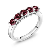 Gem Stone King 925 Sterling Silver Red Rhodolite Garnet 5-Stone Wedding Anniversary Band Ring for Women (1.10 Cttw, Gemstone January Birthstone, Size 9)