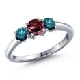 thumbnail image 1 of Gem Stone King 925 Sterling Silver Red Rhodolite Garnet and Blue Diamond Engagement Ring for Women | 1.14 Cttw | Round 5MM | Gemstone January Birthstone | Size 6, 1 of 6