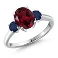 thumbnail image 1 of Gem Stone King 925 Sterling Silver Red Rhodolite Garnet and Blue Sapphire Engagement Ring for Women | 2.70 Cttw | Oval 9X7MM | Gemstone January Birthstone | Size 7, 1 of 6