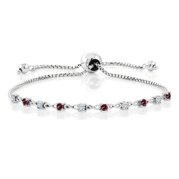 Gem Stone King 925 Sterling Silver Red Rhodolite Garnet Bracelet for Women Set with Moissanite (0.78 Cttw)