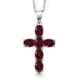 thumbnail image 1 of Gem Stone King 925 Sterling Silver Red Rhodolite Garnet Cross Pendant Necklace for Women | 3.00 Cttw | Gemstone January Birthstone | Oval 6X4MM | With 18 inch Chain, 1 of 6