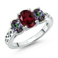 thumbnail image 1 of Gem Stone King 925 Sterling Silver Red Rhodolite Garnet and Green Mystic Topaz Filigree Style 3 Stone Ring for Women (2.55 Cttw, Oval 8X6MM and 6X4MM, Size 5) (Size 5), 1 of 6