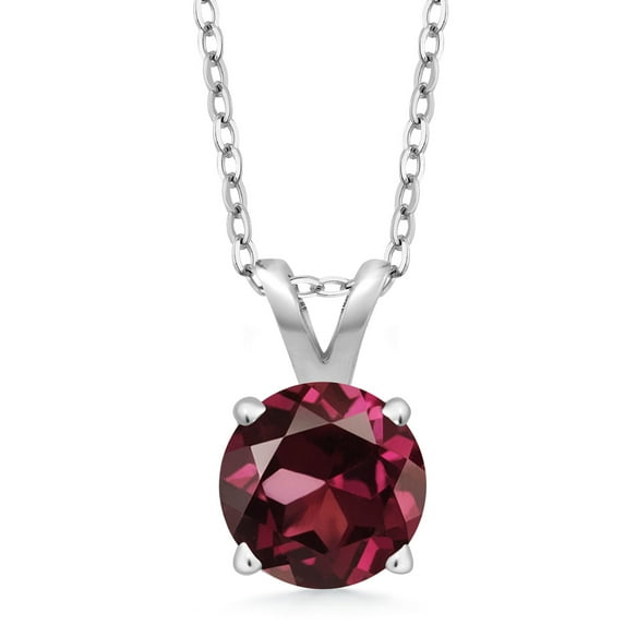 Gem Stone King 925 Sterling Silver Red Rhodolite Garnet Pendant Necklace for Women (1.00 Cttw, Gemstone January Birthstone, Round 6MM, With 18 inch Silver Chain)