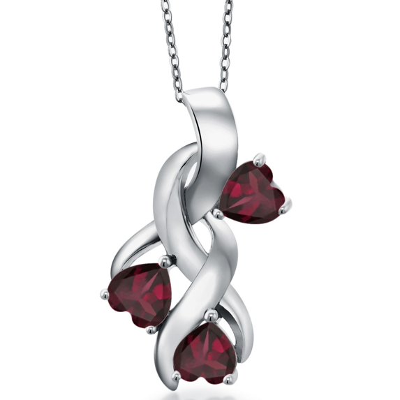 Gem Stone King 925 Sterling Silver Red Rhodolite Garnet Pendant Necklace for Women (1.65 Cttw, Heart Shape 5MM, With 18 inch Chain)