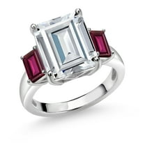 Gem Stone King 925 Sterling Silver Red Rhodolite Garnet Ring Set with Moissanite (8.84 Cttw) (Size 8)