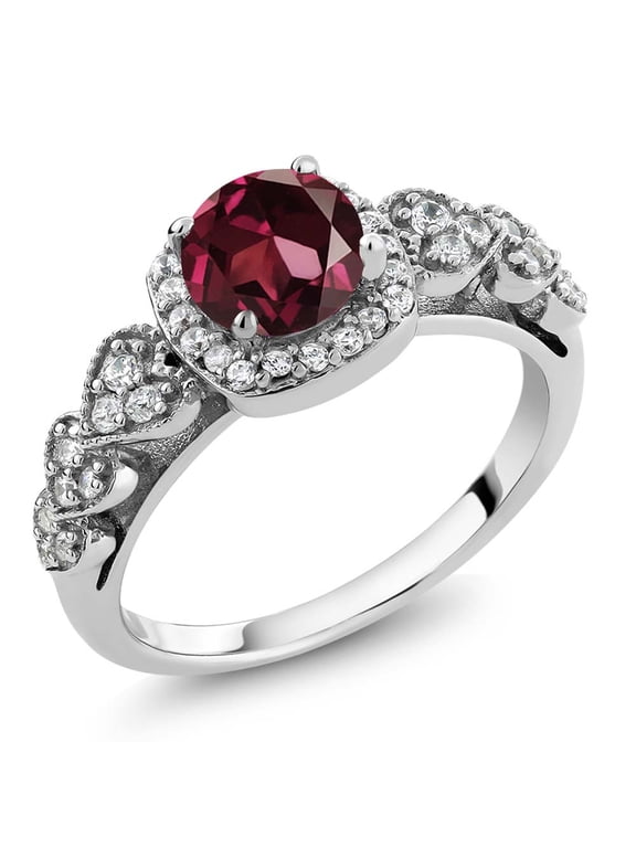 925 Sterling Silver Red Rhodolite Garnet Ring for Women (1.32 Cttw, Gemstone Birthstone, Available in Size 5, 6, 7, 8, 9)