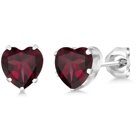 Gem Stone King 925 Sterling Silver Red Rhodolite Garnet Stud Earrings for Women Men (1.44 Cttw, Gemstone Birthstone, Heart Shape 6MM)