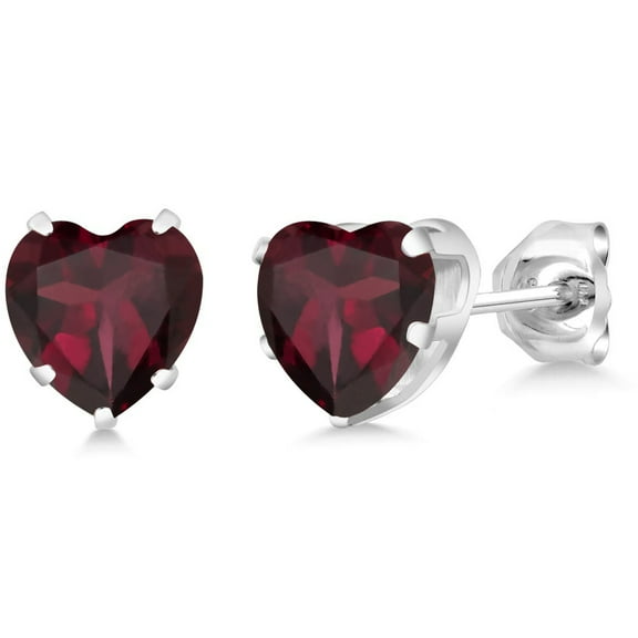 Gem Stone King 925 Sterling Silver Red Rhodolite Garnet Stud Earrings for Women Men (1.44 Cttw, Gemstone Birthstone, Heart Shape 6MM)