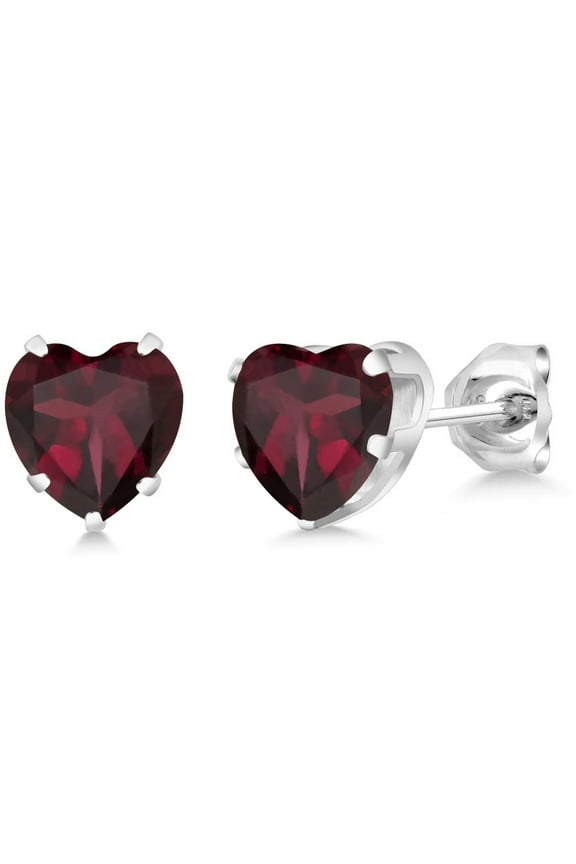 925 Sterling Silver Red Rhodolite Garnet Stud Earrings for Women Men (1.44 Cttw, Gemstone Birthstone, Heart Shape 6MM)