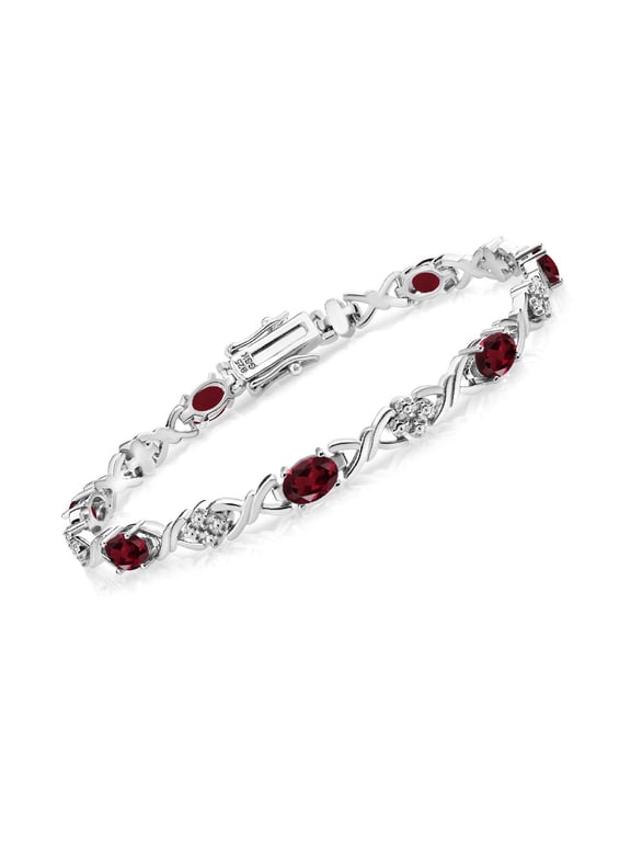 925 Sterling Silver Red Rhodolite Garnet Tennis Bracelet for Women (4.00 Cttw, Gemstone January Birthstone, Oval 6X4MM, 7 inch)