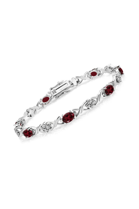 925 Sterling Silver Red Rhodolite Garnet Tennis Bracelet for Women (4.00 Cttw, Gemstone January Birthstone, Oval 6X4MM, 7 inch)