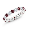 thumbnail image 1 of Gem Stone King 925 Sterling Silver Red Rhodolite Garnet and White Created Sapphire Women Eternity Band Ring (1.20 Cttw, Gemstone Birthstone, Size 5), 1 of 6