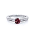 thumbnail image 1 of Gem Stone King 925 Sterling Silver Red Rhodolite Garnet and White Created Sapphire Women's Solitaire Ring with Accent Stones (0.75 Cttw, Round Shape 5MM, Size 6), 1 of 4