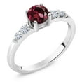 thumbnail image 1 of Gem Stone King 925 Sterling Silver Red Rhodolite Garnet and White Lab Grown Diamond Engagement Ring for Women (0.75 Cttw, Round 5MM, Gemstone January Birthstone, Size 7), 1 of 5