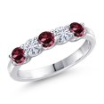 thumbnail image 1 of Gem Stone King 925 Sterling Silver Red Rhodolite Garnet and White Moissanite Wedding-Bands Ring for Women | 0.98 Cttw | Round 3.5MM | Gemstone January Birthstone | Size 5, 1 of 7
