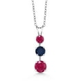 thumbnail image 1 of Gem Stone King 925 Sterling Silver Red Ruby 3 Stone Pendant Necklace for Women (1.95 Cttw, Gemstone July Birthstone, Round 6MM, 5MM and 4MM, with 18 inch Chain), 1 of 4