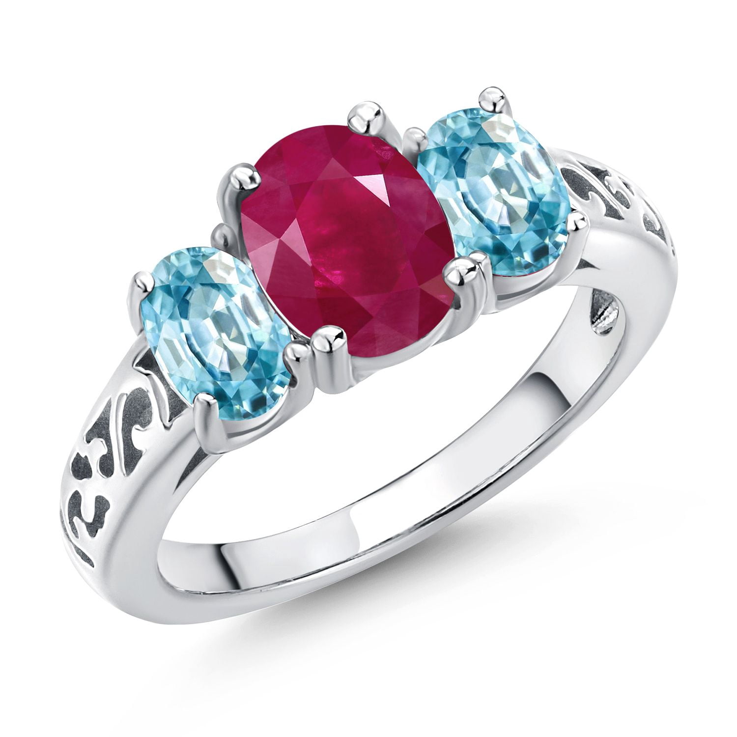 Gem Stone King Sterling Silver Round Green Peridot 3-Stone Women's Ring - 2.35 CTTW, Birthstone, Sizes 5-9