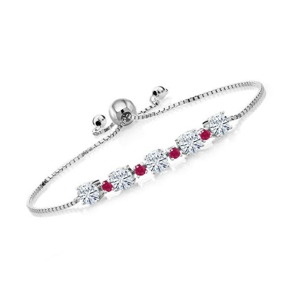 Gem Stone King 925 Sterling Silver Red Ruby Bracelet for Women Set with Moissanite (2.74 Cttw)
