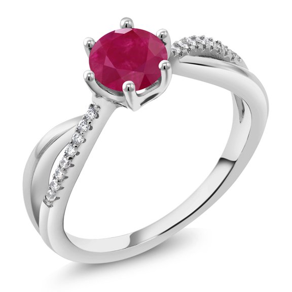 Gem Stone King 925 Sterling Silver Red Ruby Gemstone Birthstone Wedding Engagement Women's Ring 6 Prongs (1.24 Cttw Round, Size 8)